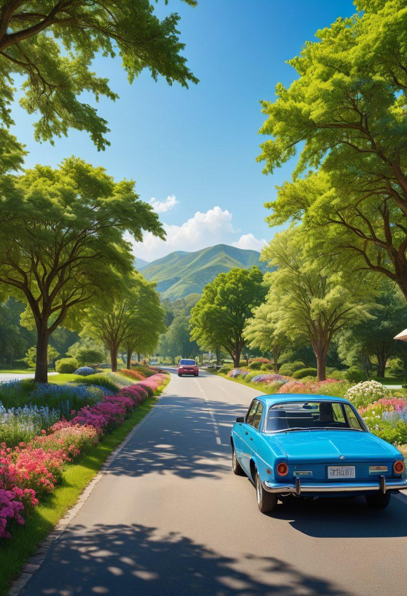 A scenic landscape featuring three distinct sections: a peaceful health scene with a doctor and patient, a serene life insurance scene depicting a family enjoying time together, and a dynamic vehicle insurance scene showcasing a car on a winding road. Use clear, bright colors to represent each theme, blending into a cohesive view. Ensure a sunlit sky and gentle hills in the background to evoke a sense of security and exploration. super-realistic. vibrant colors. white background.